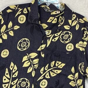 VTG 80s Club Shirt Mens M Gray Yellow Floral AOP Hawaiian Loop Collar Rayon USA